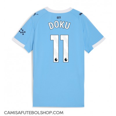 Camisa de time de futebol Manchester City Jeremy Doku #11 Replicas 1º Equipamento Feminina 2025-26 Manga Curta Camisa de time de futebol Manchester City Jeremy Doku #11 Replicas 1º Equipamento Feminina 2025-26 Manga Curta